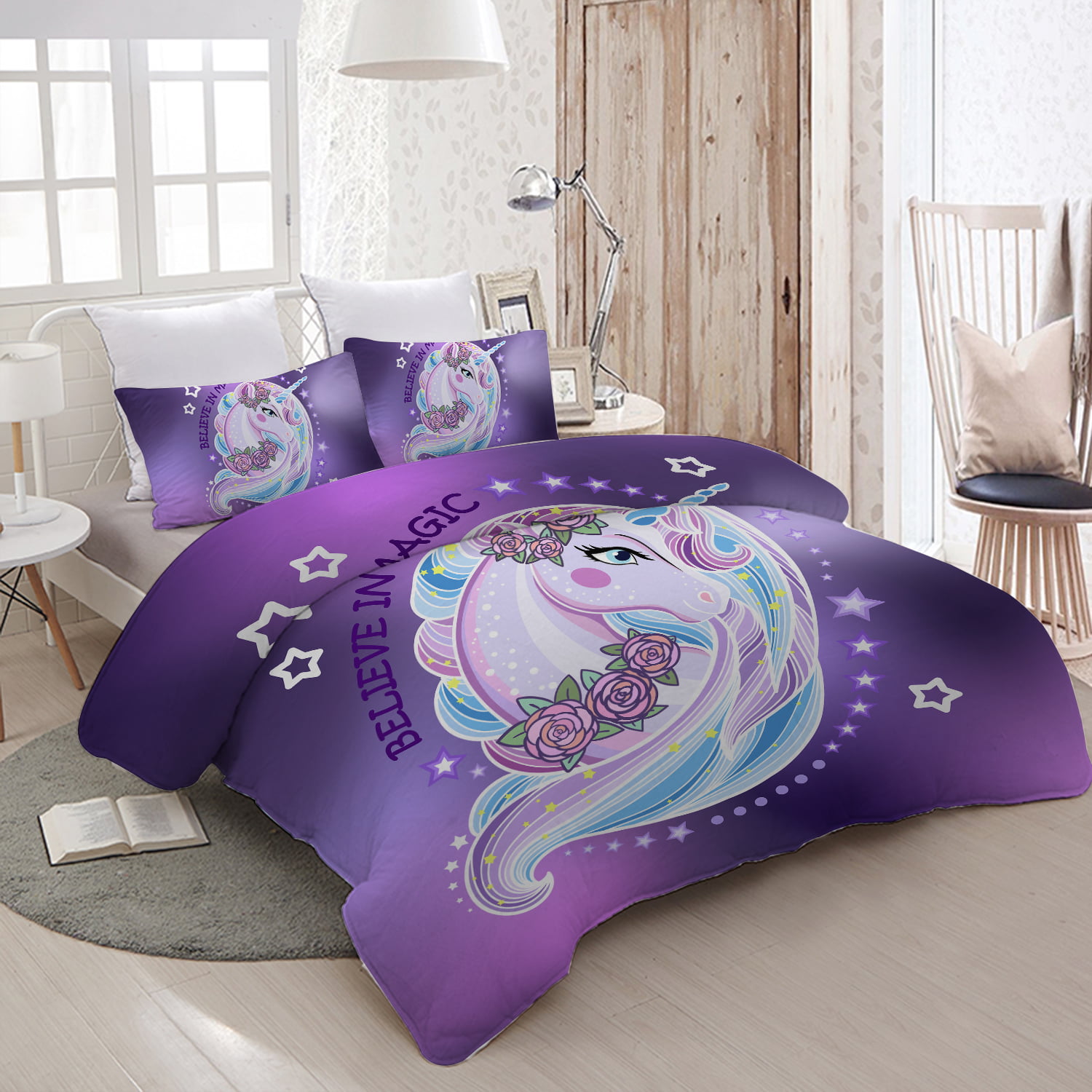 Printed Comforter Set with Two Pillow Case Soft Brushed Microfiber Bedding Set 