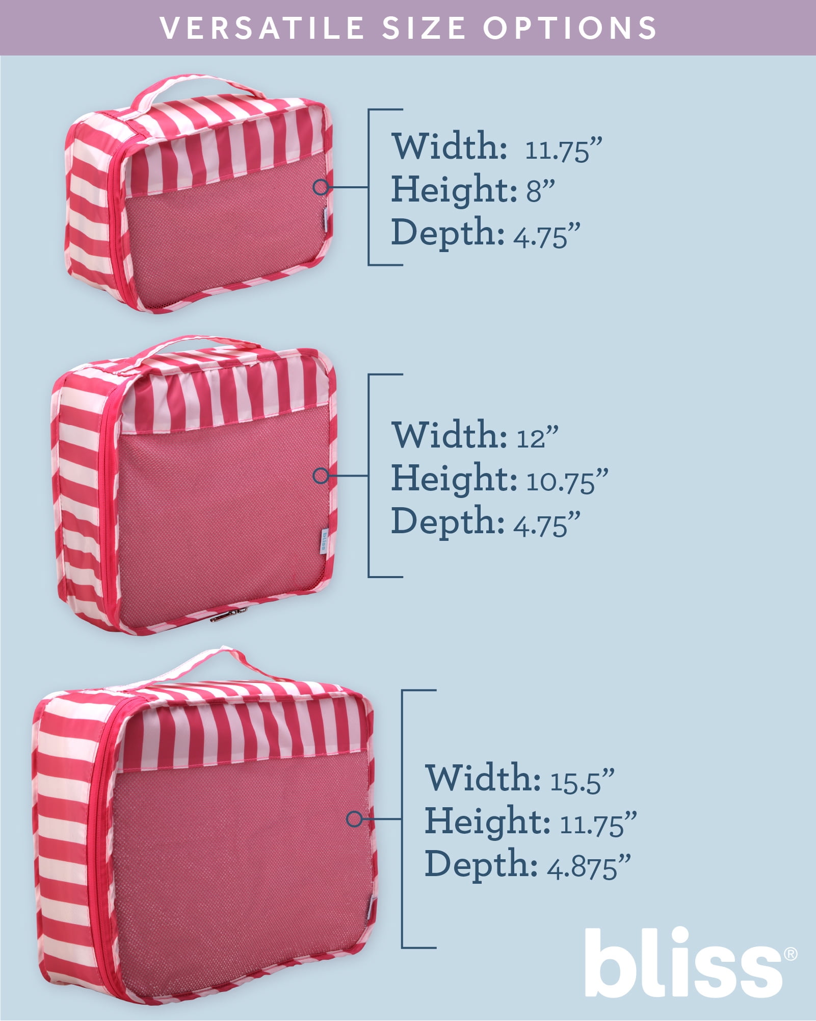 Bliss Packing Cubes for Travel - 3 Piece Compression Packing Cubes Travel Bags Organizer for Luggage