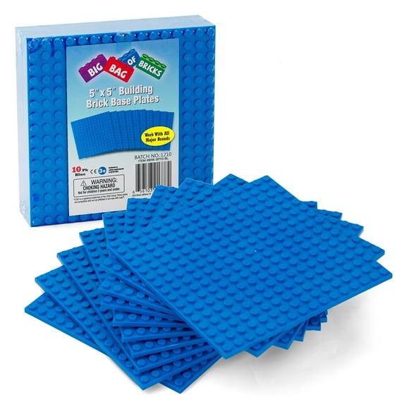 SCS Direct Plaques de Base Bleues Empilables pour Blocs de Construction - 5"x5"(10 Pcs) Construire à Plusieurs Niveaux - Compatibles avec et Ajustement Serré avec Toutes les Grandes Marques de Blocs de Construction Grandes et Petites - Idéal pour les Tables d'Activités