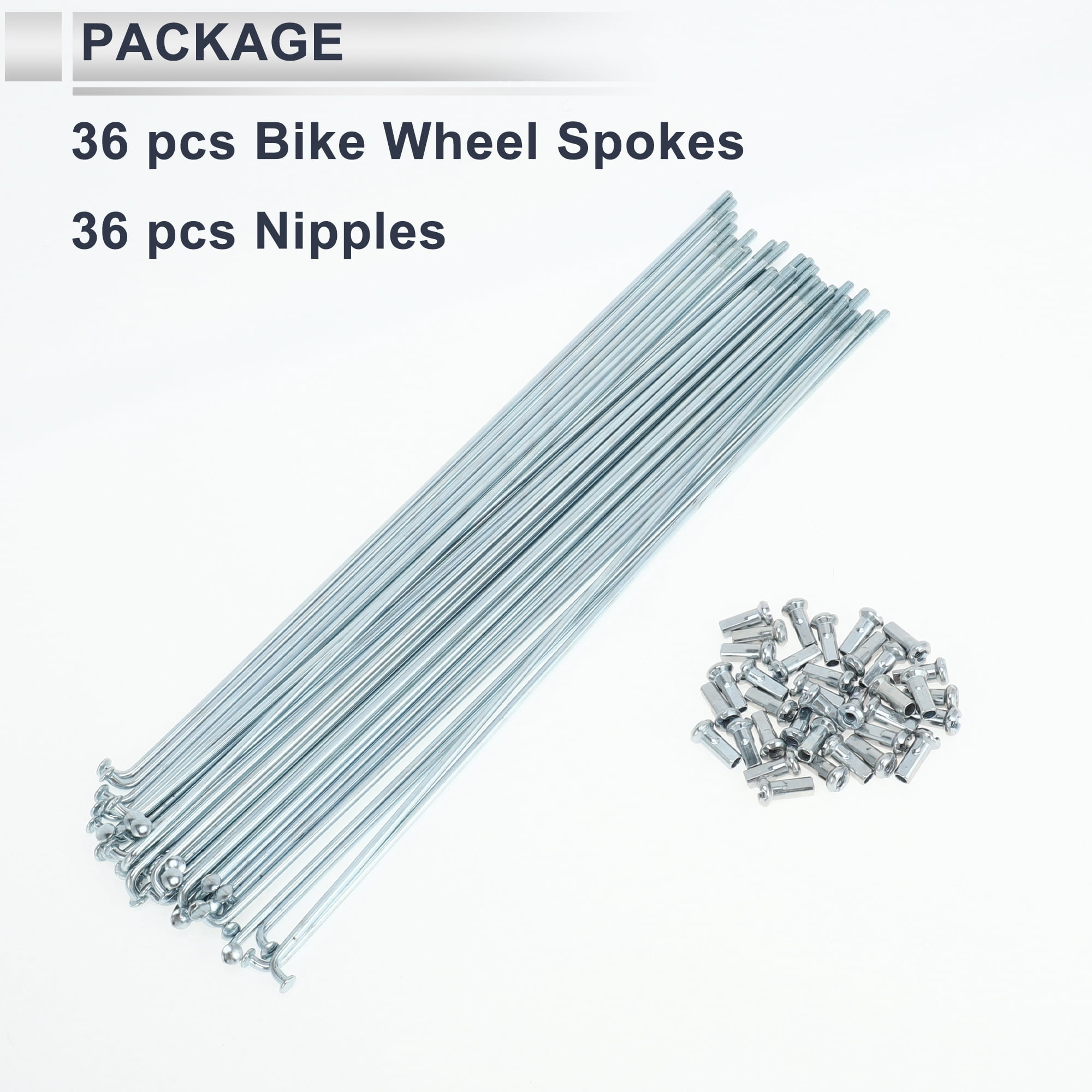 Unique Bargains 36Pcs 12G Bike Wheel Spokes with Nipples Carbon Steel Silver Tone 9.65"