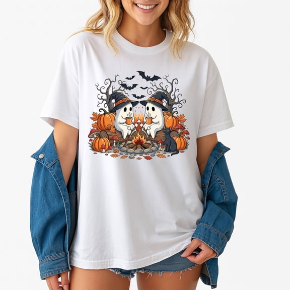 Retro Cute Ghost – T-Shirt, Hoodie & Sweatshirt – Halloween Fall Camping – Family Fun and Festive