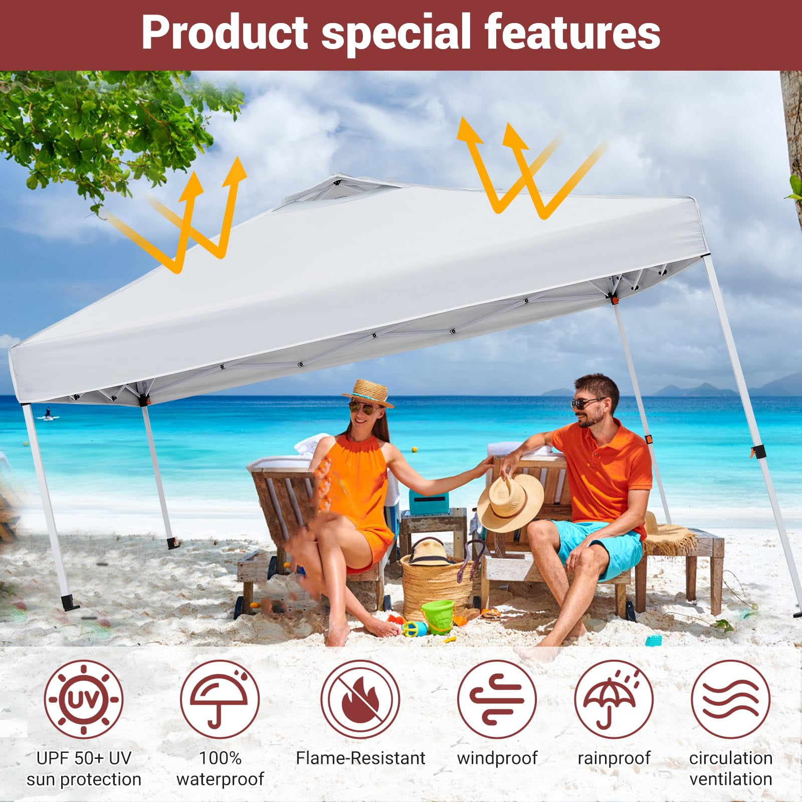 Huisuilinss Pop Up Canopy Tent,8/10FT Beach Tent,Commercial Outdoor Sun Shade,Waterproof Screen Tent,Portable Gazebo With Mesh Mosquito Netting/Side Walls For Events arties Camping Garden Outdoor