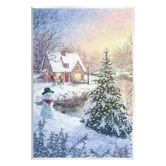 Stupell Industries Kids Playing in Snow Holiday Painting Unframed Art Print Wall Art, 10 x 15