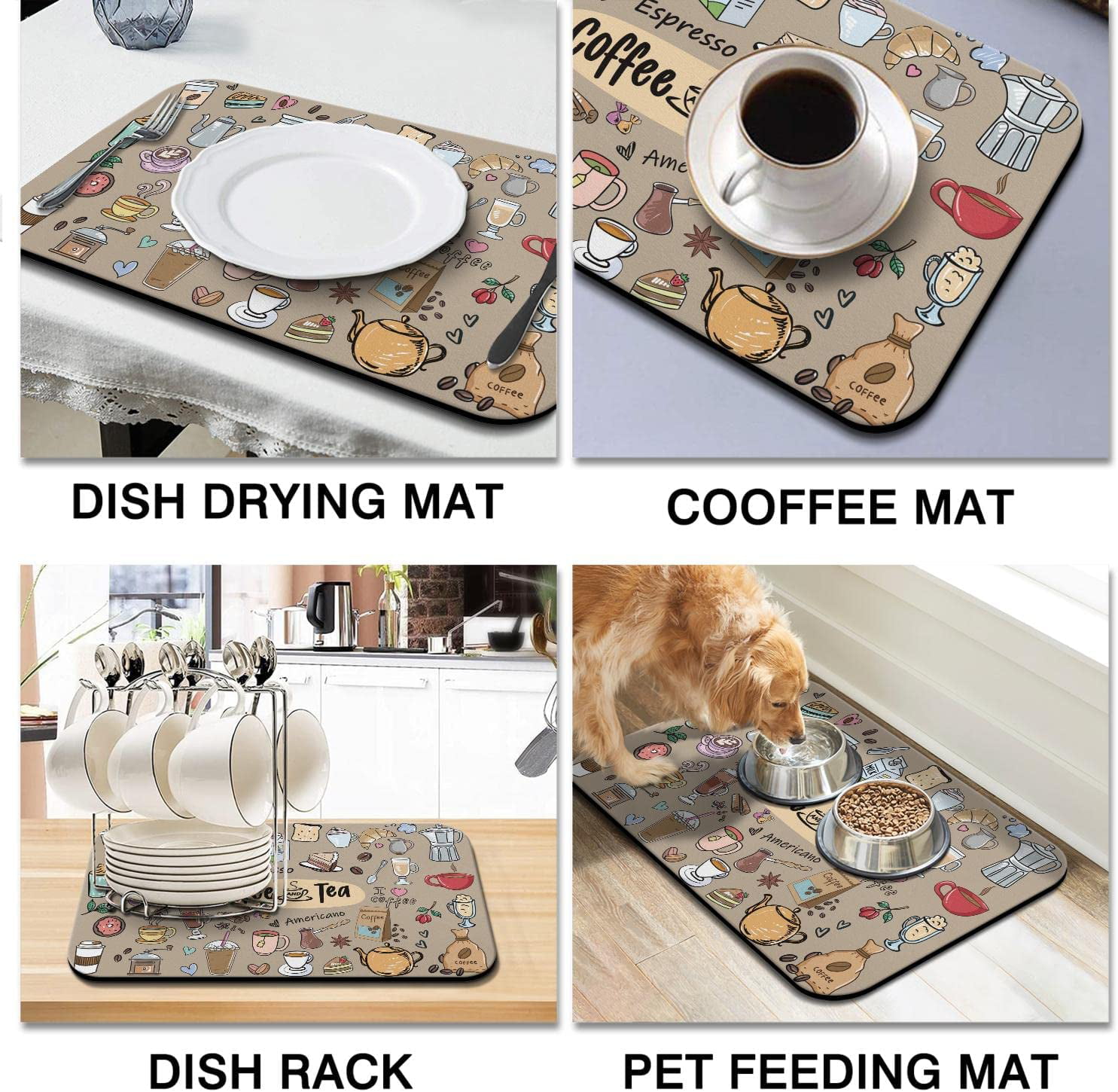 FUMAX Coffee Mat, Dish Drying Mats for Kitchen Counter, Super Absorbent &  Hide Stains,12x20 Rubber Backing Anti-Slip Drying Mat, Coffee Bar Mat