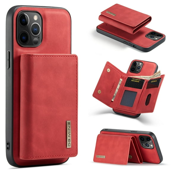 Apple iPhone 11 Pro Case (5.8 Inch) - Magnetic Clasp Removable Synthetic Leather Wallet Phone Case with Stand, Durable Silicone Back Cover Case, Sturdy Lightweight Protector with Card Holder (Red)