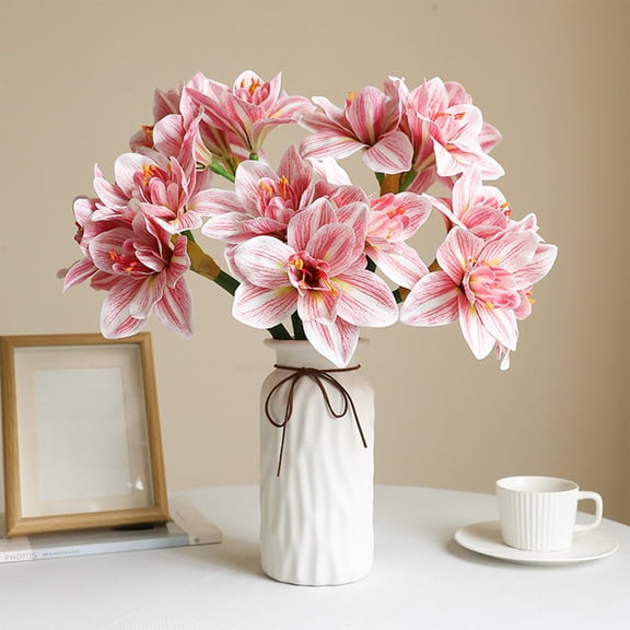 karymi Artificial Clivia Amaryllis Flower 1pcs Faux Realistic Blooms Tall 25.19 In Home Decor Wedding Centerpiece Vase Floral Arrangement House Decor