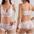 thumbnail image 4 of JSGEK Women Floral Lace Bra and Panty Set Plunge Neckline Adjustable Straps Intimate Lingerie for Bedroom Wear Pink M, 4 of 6
