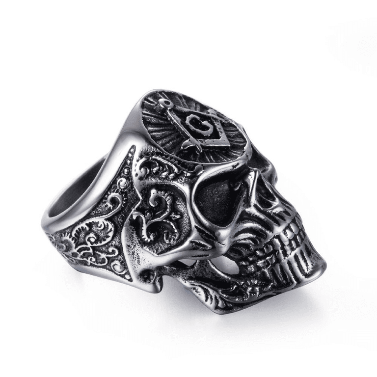 Mens Stainless Steel Skull Head Ring Punk Skeleton Biker Vintage...