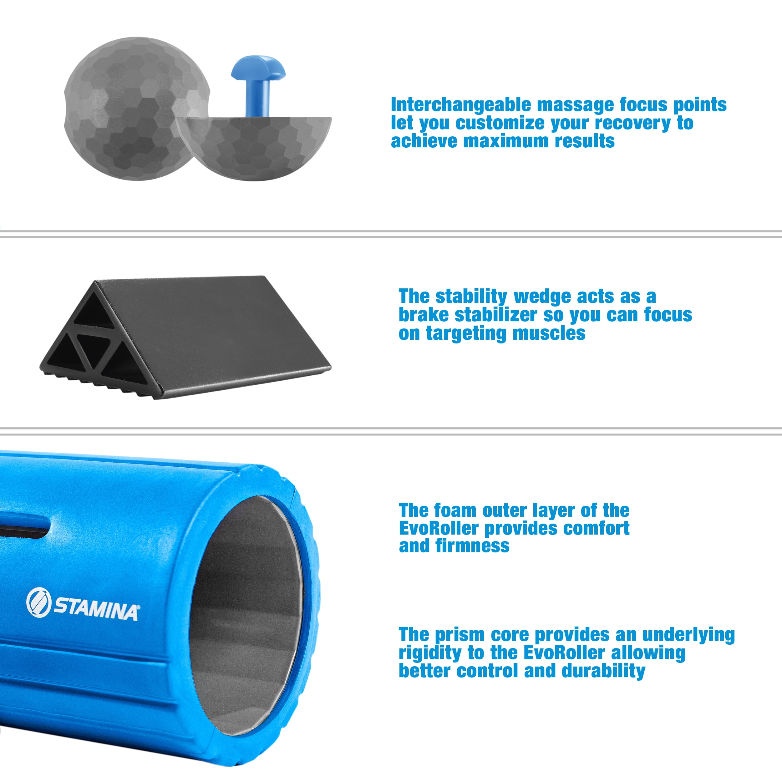 Stamina 13" Hollow Core Foam Roller with EVO Focus Technology, Blue/Gray