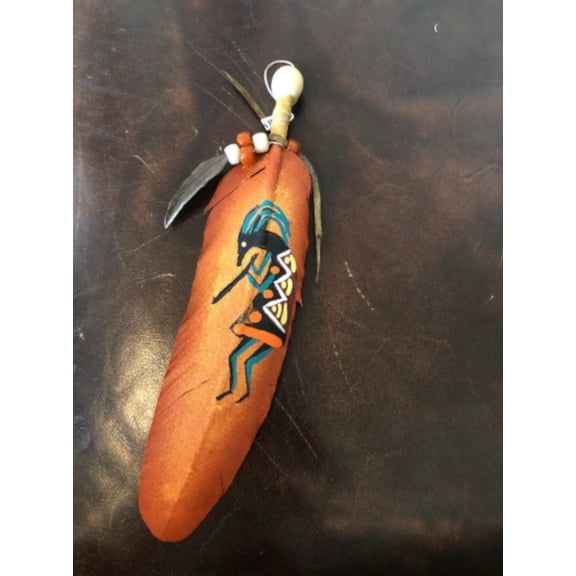 Hand Painted Kokopelli Fluter Player Musician on Large Feather Natve American Southwest Style