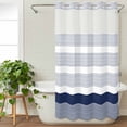 thumbnail image 3 of Navy Blue Stripe No Hook Shower Curtain Waterproof,Bathroom Curtains with Snap in Liners and See Through Top Window,Modern Rustic Horizontal Blue Striped Hotel Style Bathtub Curtains Shower 36"Wx78"L, 3 of 8