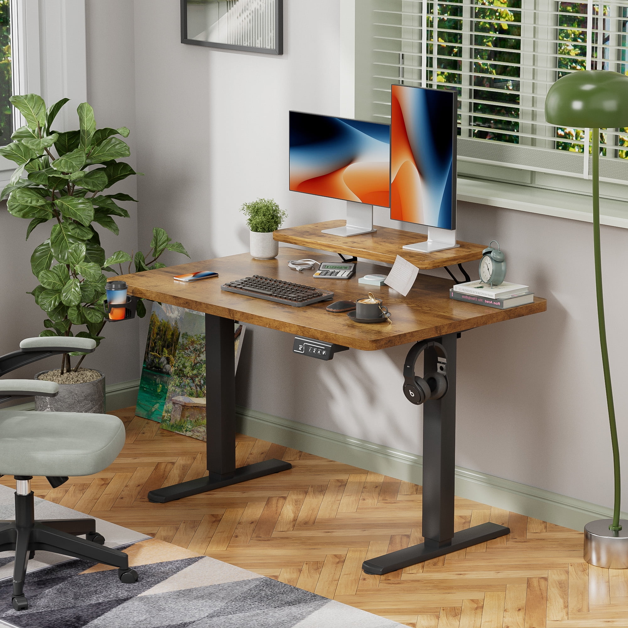 Homall 47" Wide Home Office Electric Height Adjustable Standing Desk Lifting Range 28~46" Computer Desk with Monitor Stand,Brown