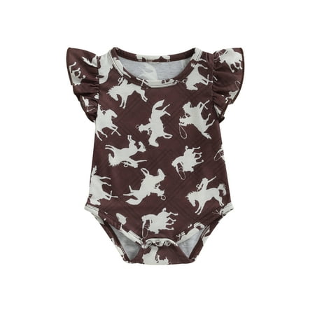 

Infant Baby Girl Summer Romper Flying Sleeve Western Cowboy Bodysuit Tops One Piece Outfit 0-18 M
