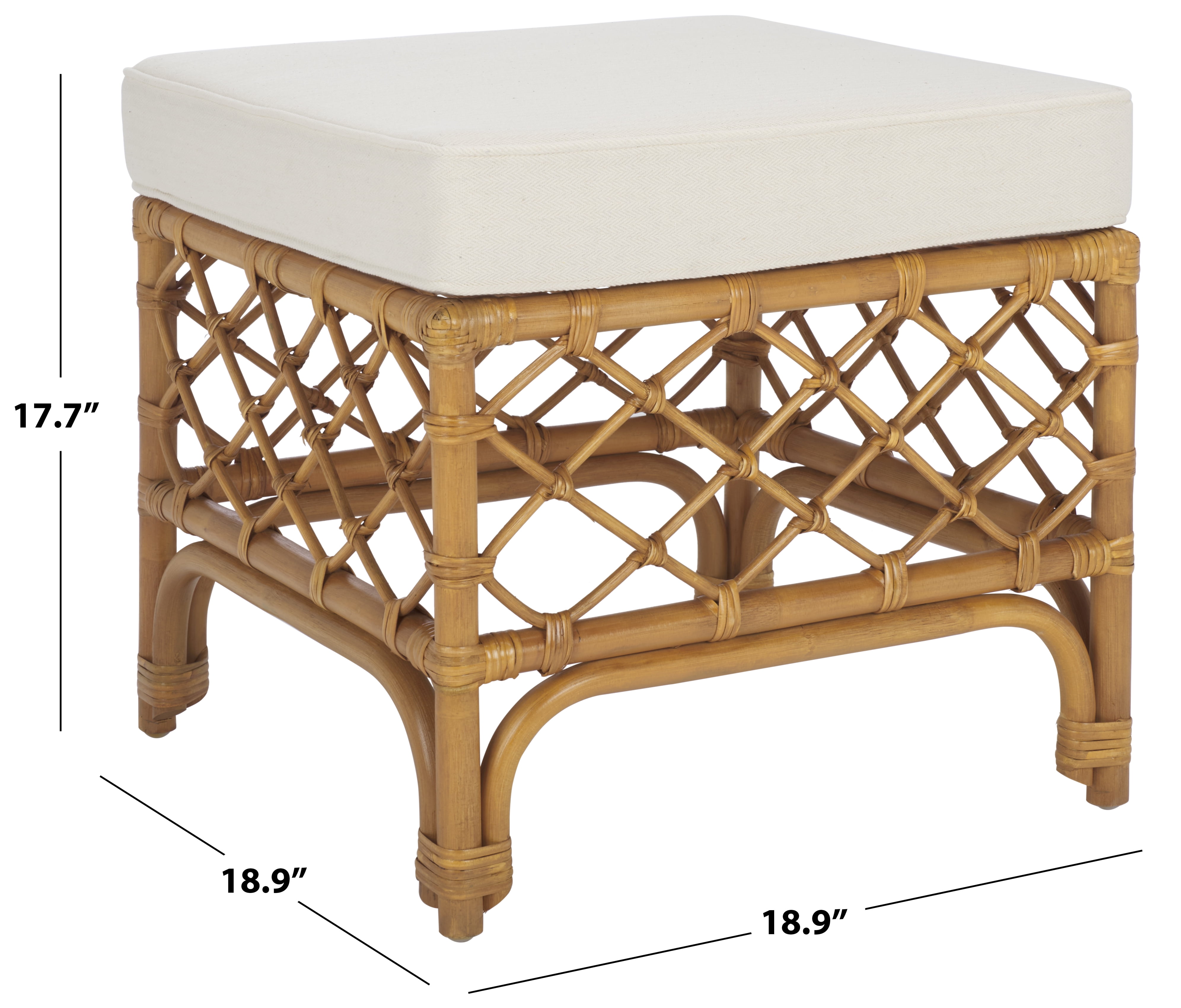 Safavieh Couture Cherilynn Rattan Pole Ottoman, Natural/White