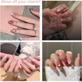 thumbnail image 4 of SHIBA-24-PCS White Pearl Press on Nails Medium Fake Nails Rhinestone Fake Nails Three-dimensional Love Pattern False Nails Gold Lines Fake Nails Plaid Pattern Fake Nails Glossy False Nails Full Cover, 4 of 4