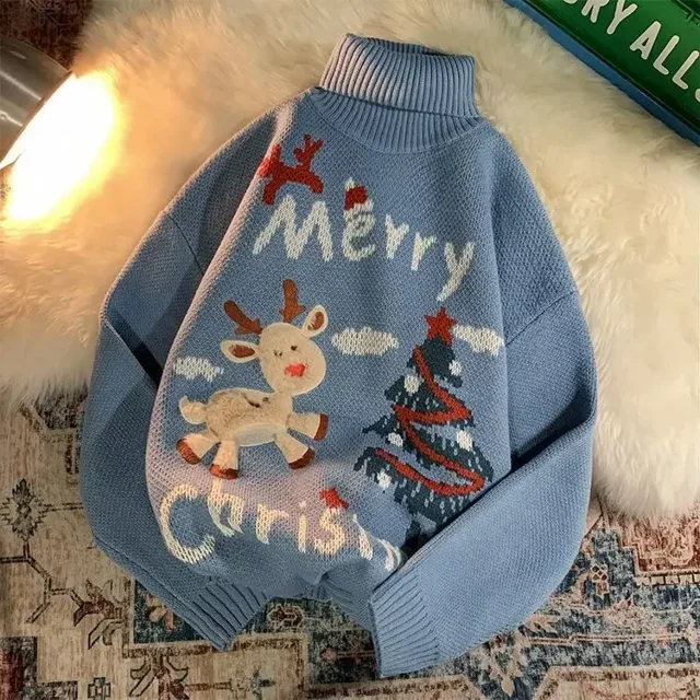 Suéter de cuello alto de alce de Navidad para mujer, traje de pareja engrosado de invierno, suéter versátil de estilo perezoso de moda Ins, gran oferta