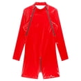 thumbnail image 5 of Haitryli Men's Latex Bodysuit Half Short Body Leotard Long Sleeves Unitard Bodysuit Overall Red XL, 5 of 7
