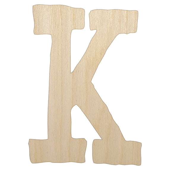 Letter K Uppercase Cute Typewriter Font Wood Shape Unfinished Piece Cutout Craft DIY Projects - 6.25 Inch Size - 1/8 Inch Thick