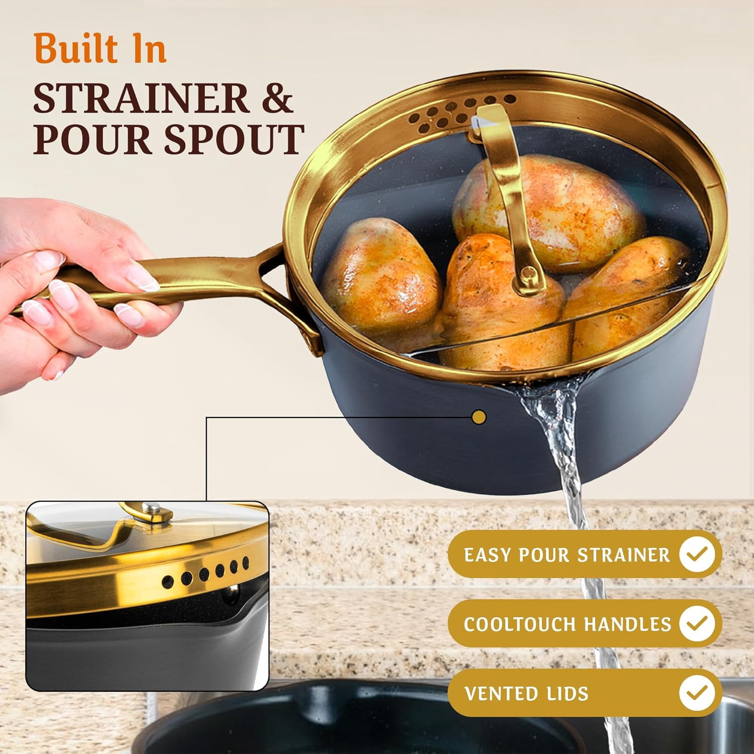Granitestone Armor Max 20 Pc Hard Anodized Pots and Pans Set Non Stick, Induction Cookware Sets, Anodized Cookware Sets, Nonstick Cookware Set with Knife Set and Deep Fryer, Oven & Dishwasher Safe