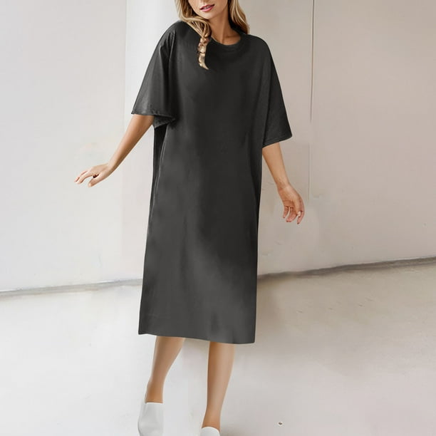 mfyjkho Vestidos para mujer, Camiseta de manga corta con cuello redondo y vestido hasta el tobillo para mujer para primavera y verano Vestidos festivos para mujer l