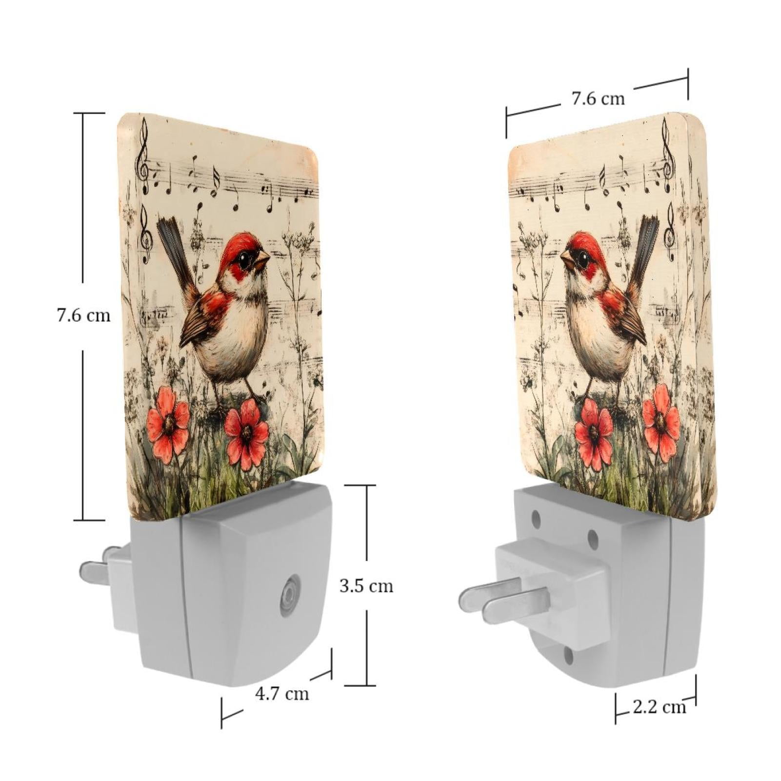 PhooArto Retro Bird and Flower Music Plug in LED Night Light Auto Sensor Dusk to Dawn Decorative Night for Bedroom, Bathroom, Kitchen, Hallway, Stairs, Baby's Room, Energy Saving