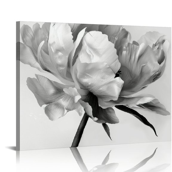 JRXY 2 Panel Black And White Canvas Wall Art White Flower Rose Nordic Canvas Prints Painting Wall Decor for Living Room Wooden Framed Home Decorations pattern2