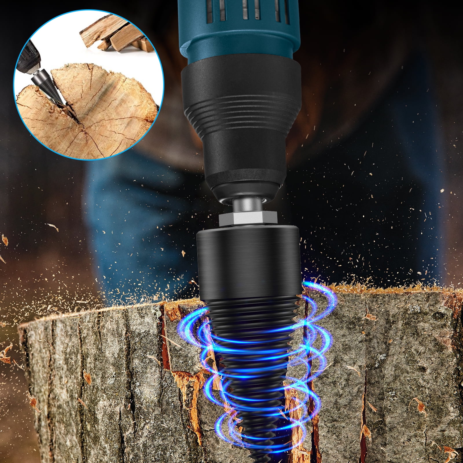 2Pcs Firewood Log Splitter 32mm 42mm High-Carbon Steel Wood Log Drill Bit with Hex/Round/Square Shank Titanium Coated Sturdy Wood Splitting Screw Cone for Electric Drill Camping