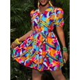 thumbnail image 4 of Multicolor Abstract Print Shirt Dress With Ruffle Lantern Sleeves And Side Slit, 4 of 7