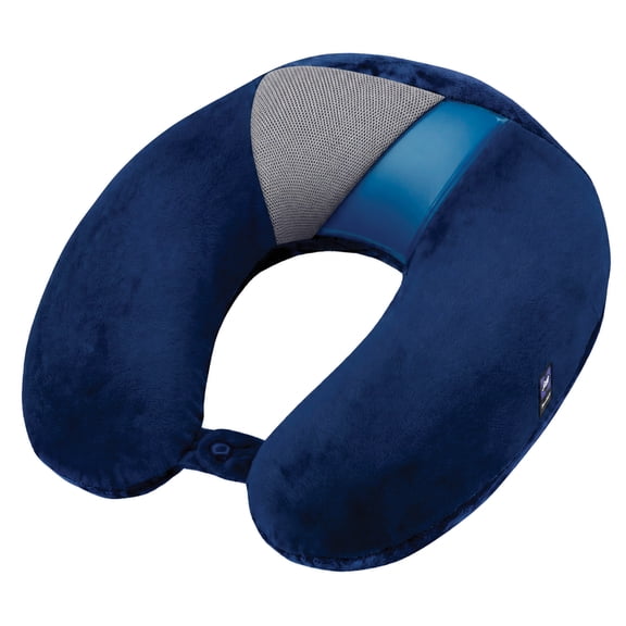 Sealy Travel Neck Pillow, Premium Memory Foam and Cooling Gel, Navy/Gray, Universal Fit