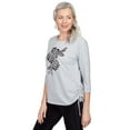 thumbnail image 3 of Alfred Dunner Womens Petite Velour Floral Cut Out Drawstring Hem Top, 3 of 6