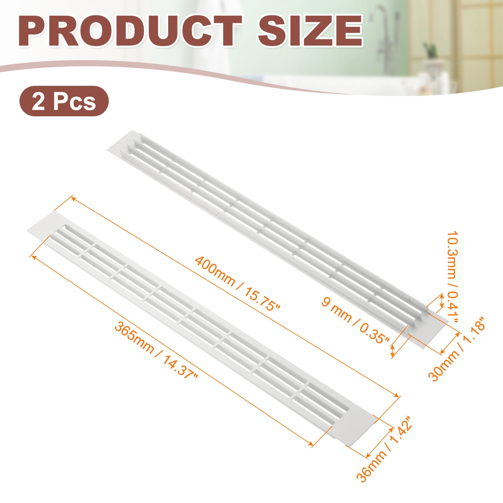 Uxcell 2 Pcs Door Air Vent Cover, 15.7"x1.4" Aluminum Rectangle Grille Ventilation Cover Toe Kick Vent Guard for Cabinet Wardrobe Ceiling Door Wall Floor Garage Furniture, White