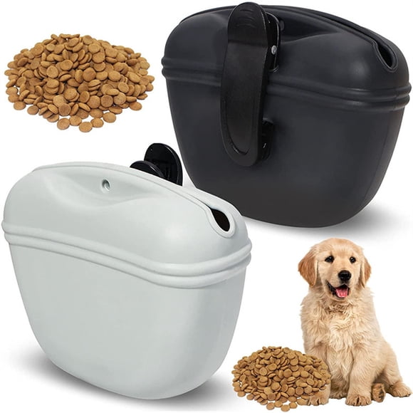 Paquete de 2 bolsas de silicona para premios de perro con clip - Contenedor portátil para comida de perro para entrenamiento - Cierre magnético - Negro + Gris