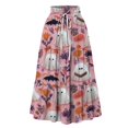 thumbnail image 4 of Womens Casual Elastic Waist Drawstring Midi Skirt Halloween Print Vacation Style A Line Flared Skirt With Pockets, 4 of 6