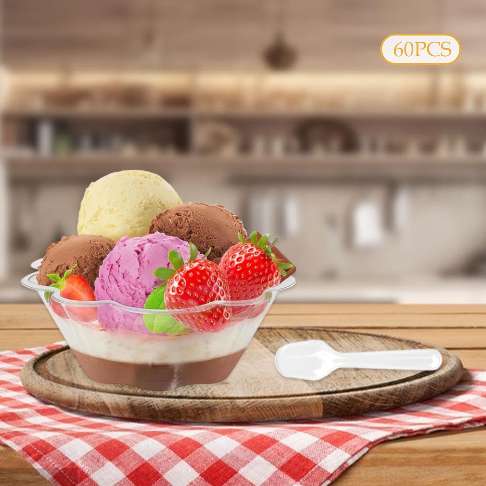 60 Sets Dessert Cups Fruit Bowls Party Serving Spoons Sturdy Plastic Construction for Baby Shower Catering Event