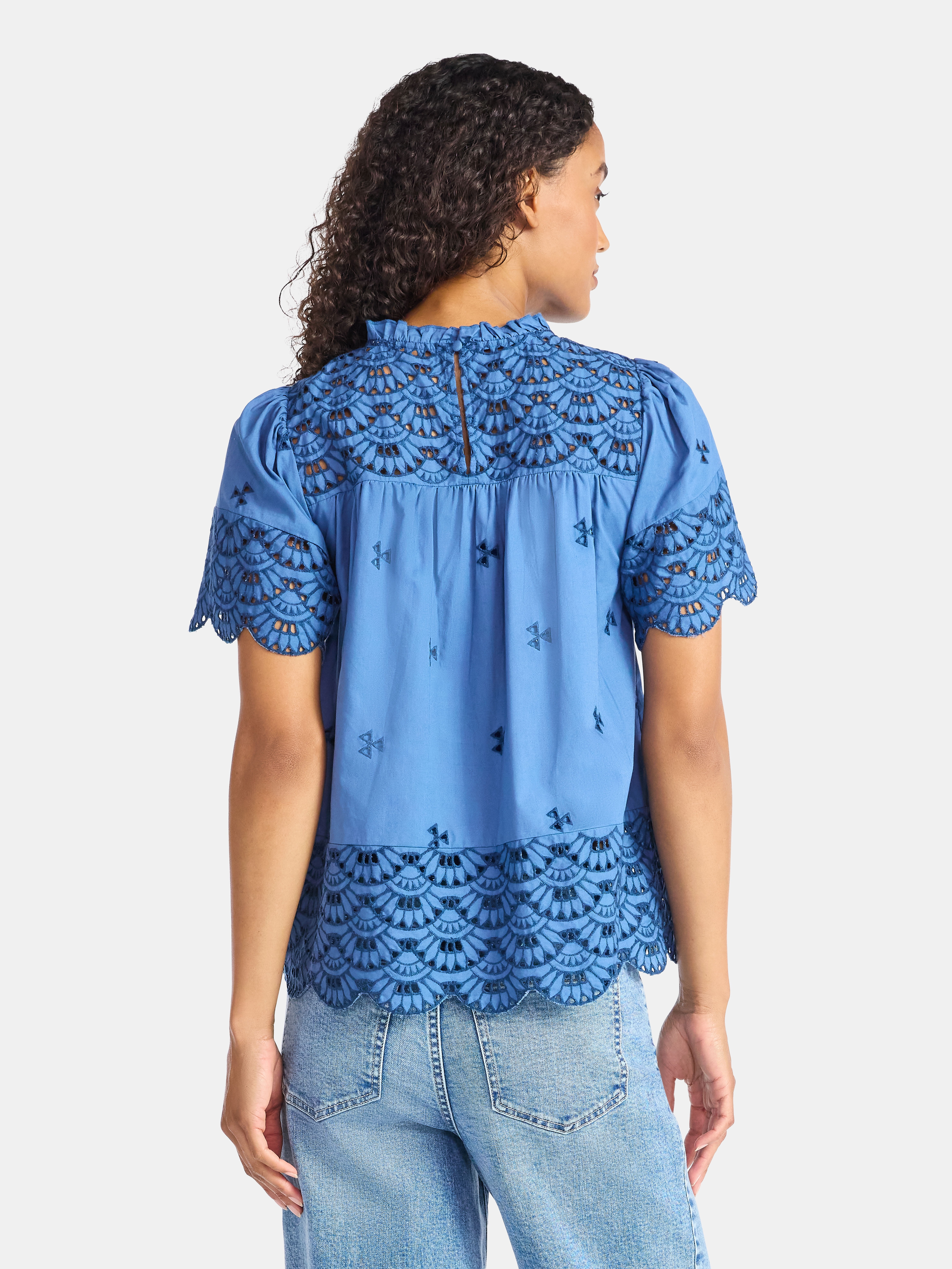 Time and Tru Women's Cotton Eyelet Top with Short Sleeves, Sizes XS-XXXL