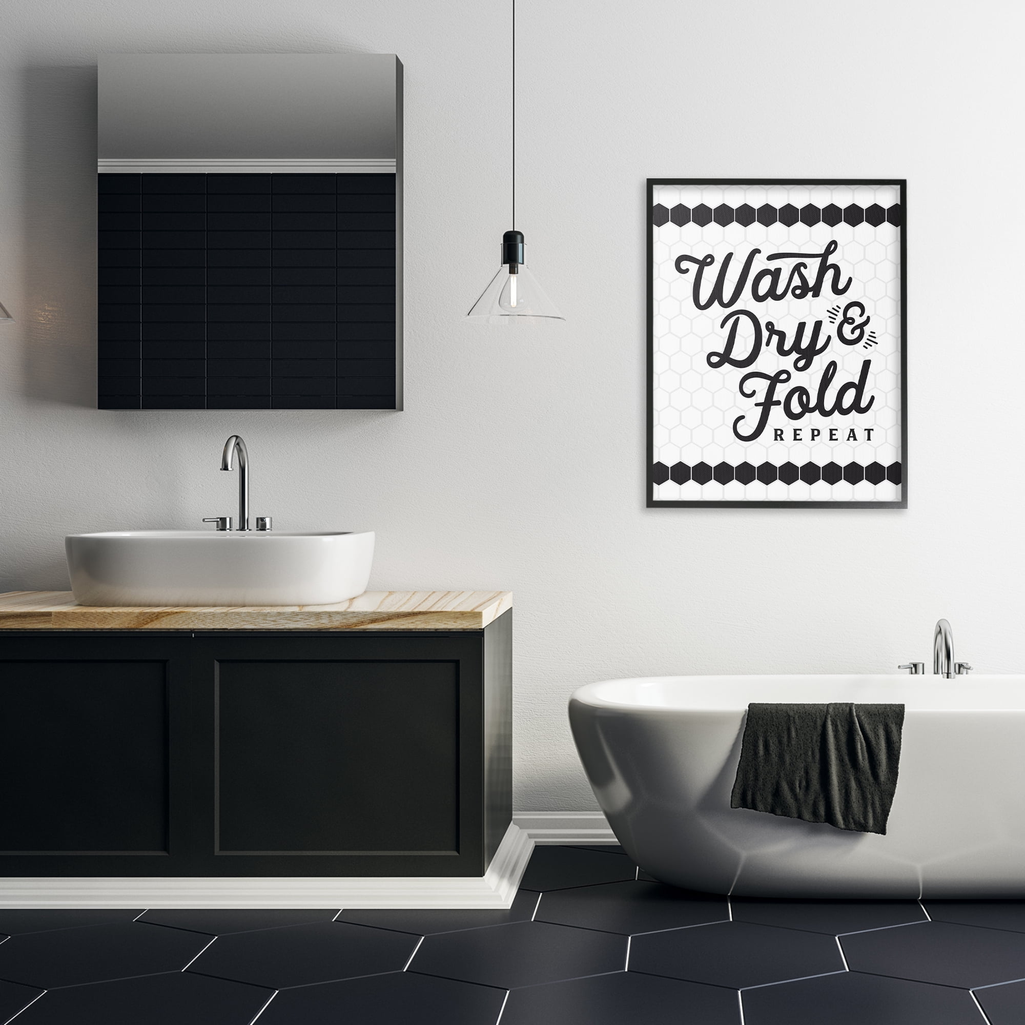 Stupell Industries Geometric Laundry Phrase Typography Painting Black Framed Art Print Wall Art, 24 x 30