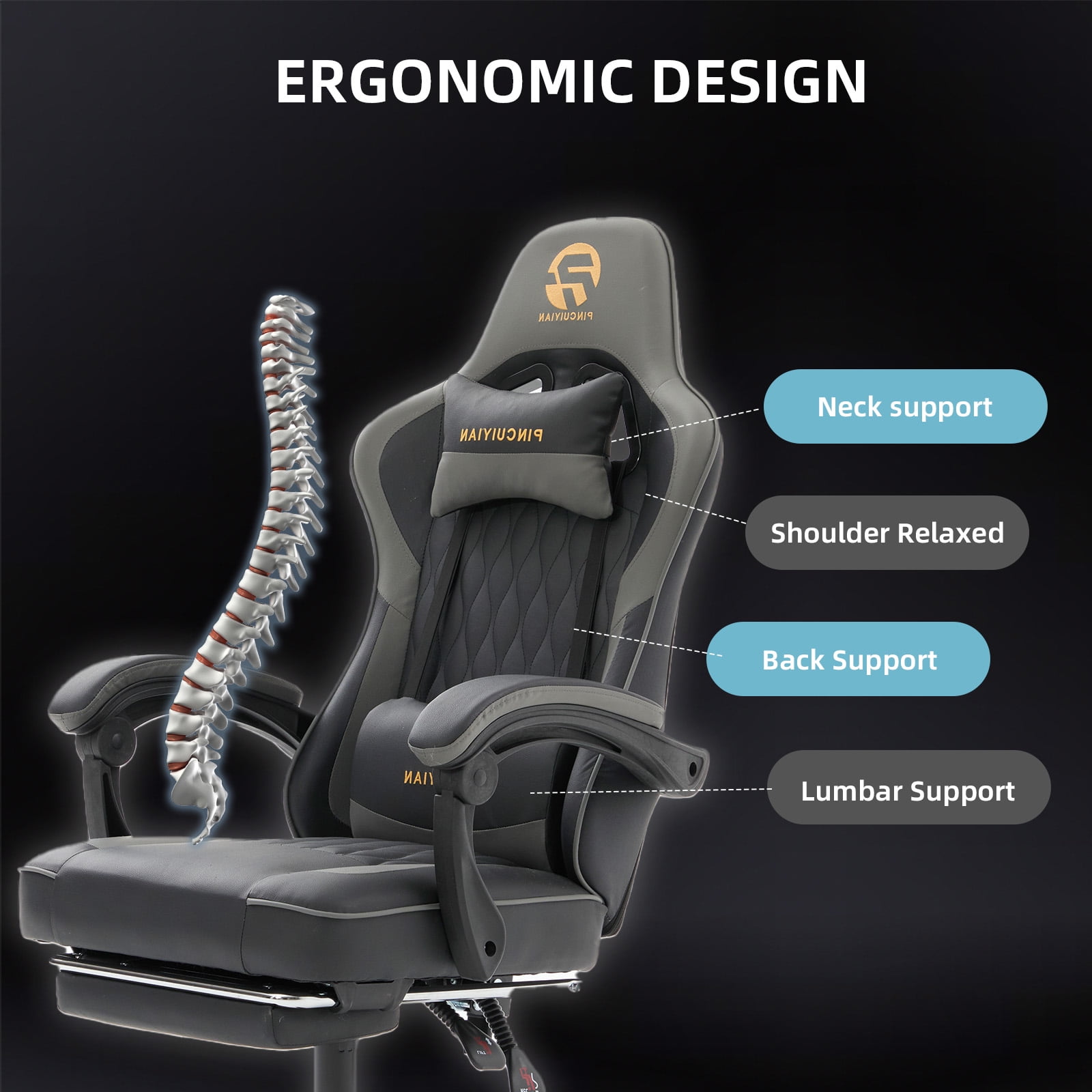 Gaming Chair, Video Game Chair with Retractable Footrest and Lumbar Support, High Back Ergonomic Computer Chair, PU Leather Gamer Chairs