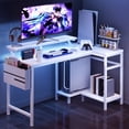 thumbnail image 2 of CONCETTA 40" L Shaped Gaming Desk with USB Charging, LED Lights, Power Outlets, Large Storage space, Monitor Stand, White, 2 of 8