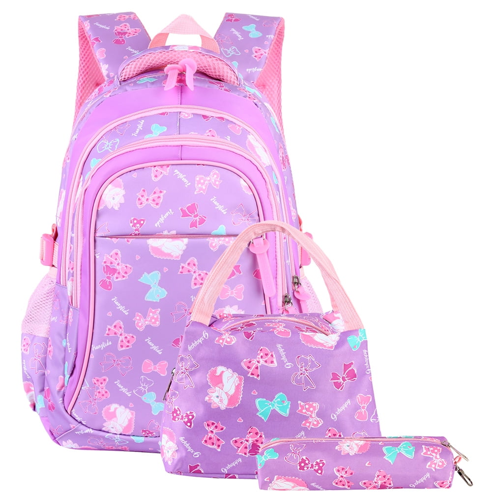 School Bag Set Lovely Cat Print Backpack Bookbag Pencil Case Cooler Lunchbag 