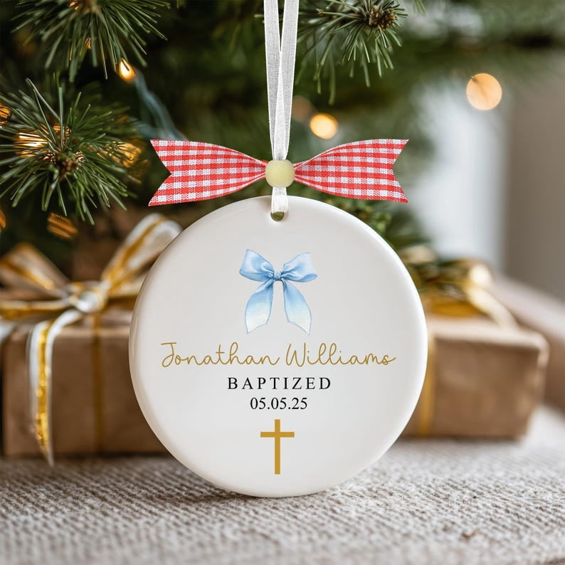Personalized Boy Baptism Ornament – Custom Christening Keepsake, Baptized Decoration, First Communion Gift & Religious Keepsake for Boys