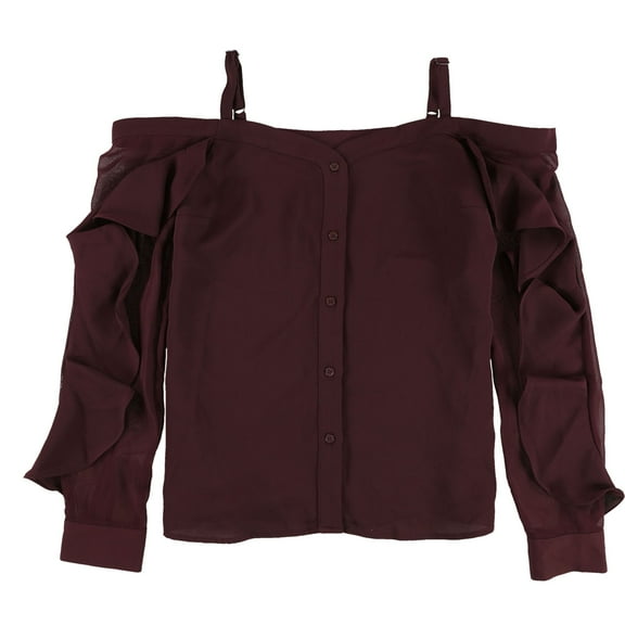 bar III Womens Solid Button Down Blouse, Red, X-Small