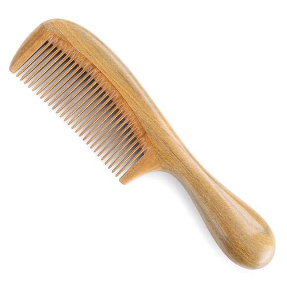 Handmade 100% Natural Green Sandalwood Hair Combs - Anti-Static Sandalwood Scent Natural Hair Detangler Wooden Comb (Fine Tooth Hair Comb)