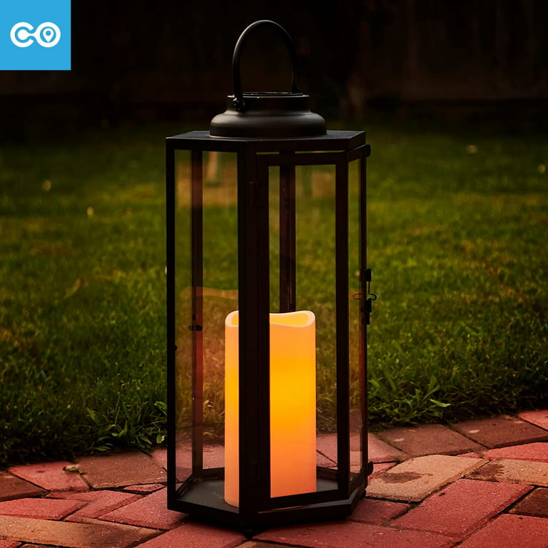 Velo Metal Lantern with Solar LED Candle, Large, Outdoor, Outdoor Decor