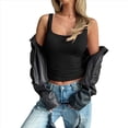 thumbnail image 3 of Camiseta Sin Mangas con Cuello Cuadrado para Mujer, de Doble Capa, Básica, para Entrenamiento de Verano, Informal Negro L, 3 of 8
