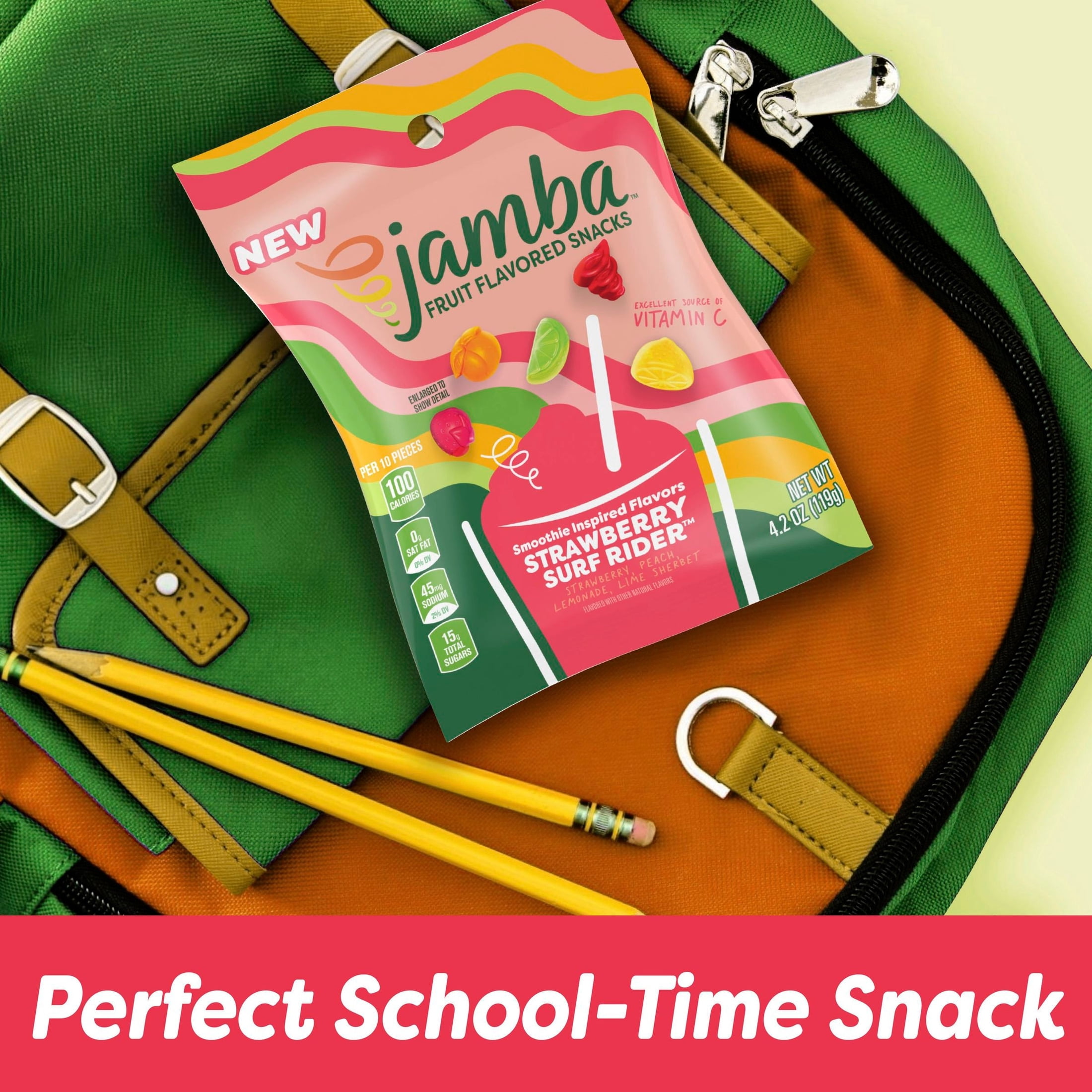 Jamba Fruit Flavored Snacks, Strawberry Surf Rider, Gluten Free, 16.8 oz (14 Pouches)