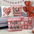 thumbnail image 4 of Hello Valentines Day Decorative Throw Pillow Covers 16 x 16 Set of 4, Peach Pink Love Hearts Arrow Plaid Stripes Outdoor Pillowcase, Anniversary Wedding Sofa Couch Cushion Case Home Decor, 4 of 6