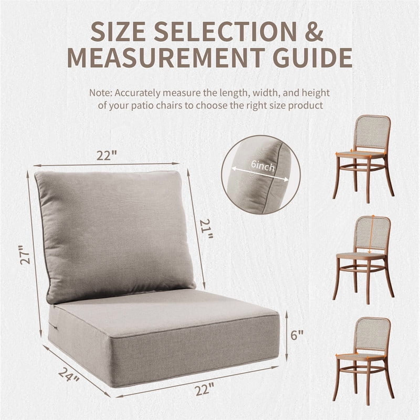 24" x 22" x 6" Outdoor Seat and Back Cushion, Pack of 2, Replacement Furniture Cushions Deep Seating for Patio Sofas Chairs, Beige