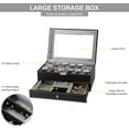 thumbnail image 4 of 2 Tiers Mens Watch Box Case with Jewelry Display Drawer and Glass Top, Lockable Leather Watch Storage Organizer, 4 of 8