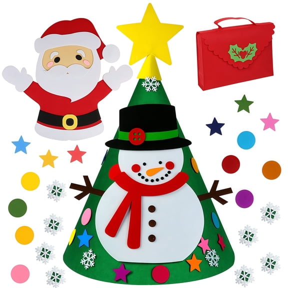 DIY Felt Christmas Tree Set, 3D Felt Christmas Tree with Ornaments, Xmas Gifts Christmas, Santa Snowman Wall Tree Decor for Door Wall Hanging Decorations