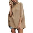 thumbnail image 1 of GDREDA Womens Poncho Sweater Long Batwing Sleeve Turtleneck Oversized Sweater Pullover Brown,S, 1 of 4
